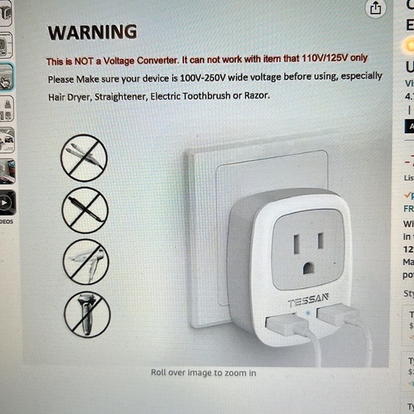 TESSAN Italy travel adapter grounded plug converter NEW - Picture 5 of 8